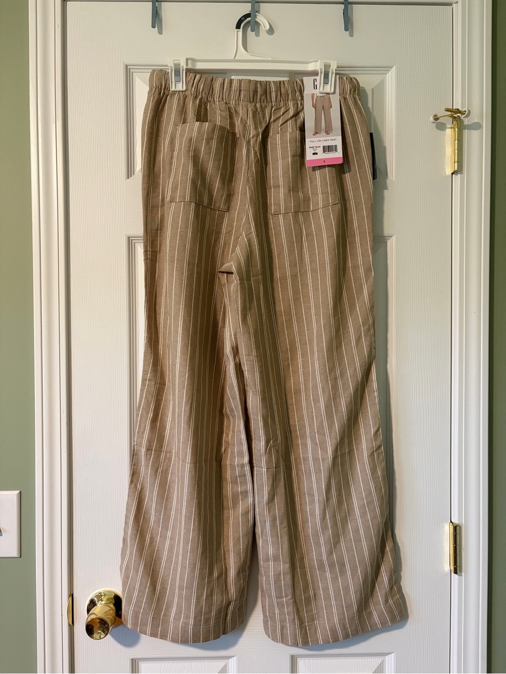 GAP  Women’s Tan Stripe Drawstring Linen Pants - Picture 4 of 5
